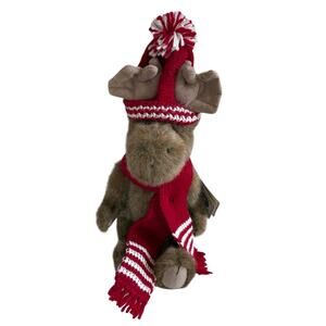 Boyds Bears Head Bean Collection Moose Plush 12” Red Knit Hat & Scarf